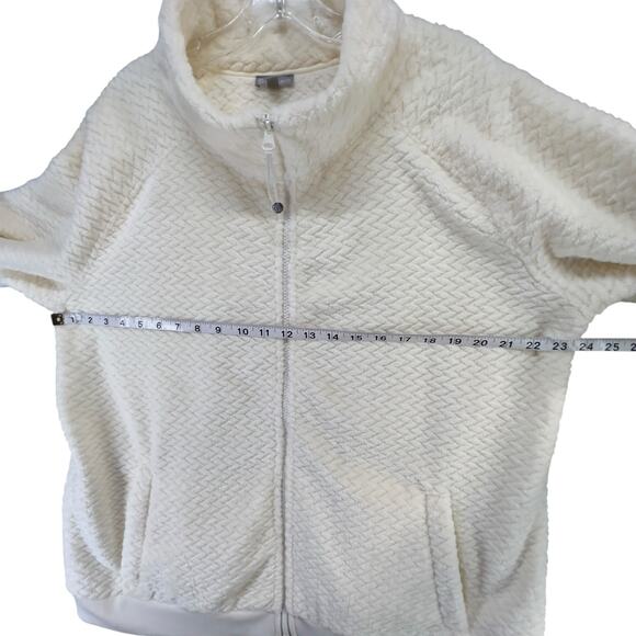 T by Talbots Fleece Jacket Womens 1X Cream Quilted Zip Up Modern Classic Cozy - Picture 7 of 13